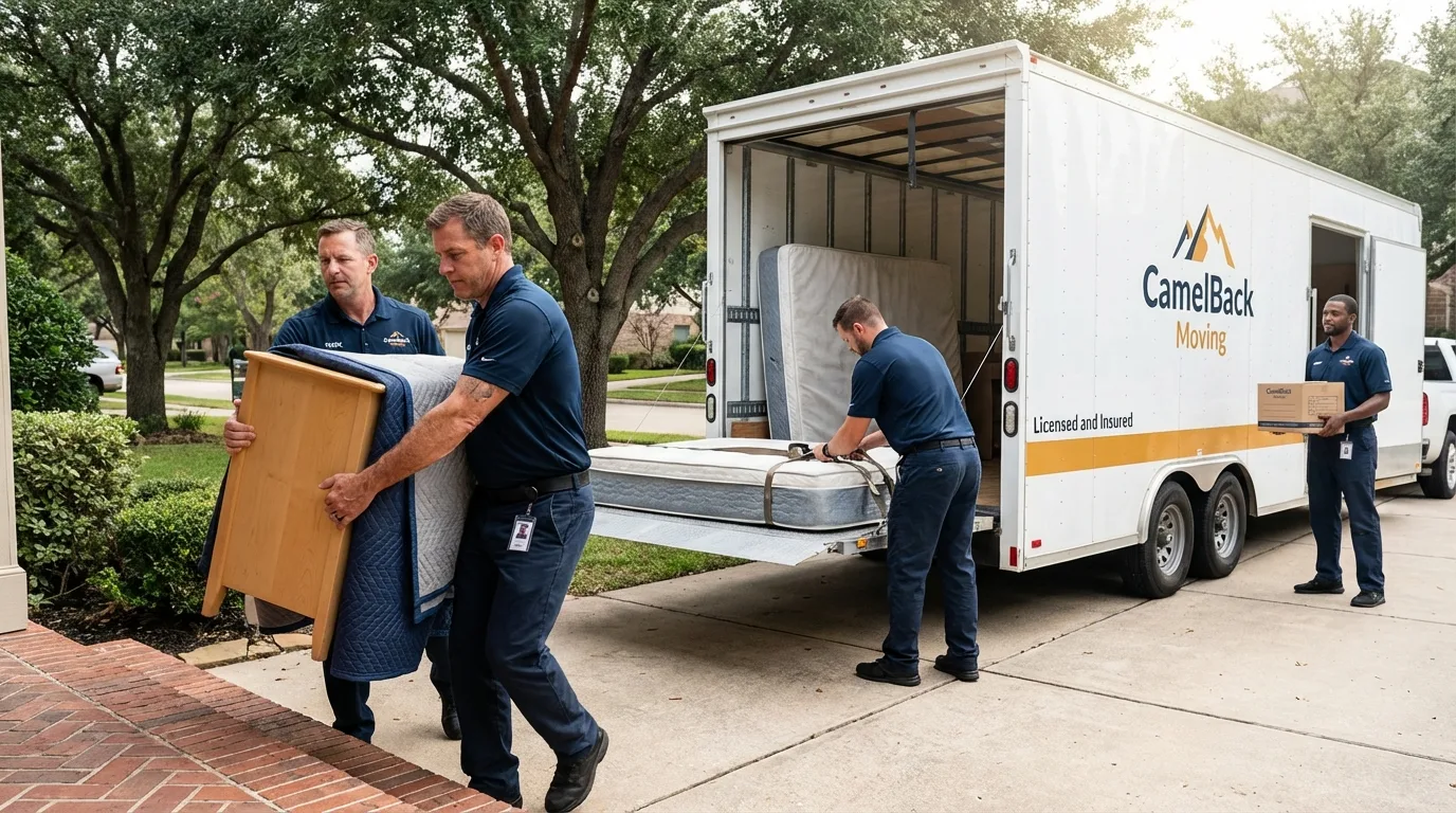 Crew loading residential truck for cross-state move from Burwell, NE
